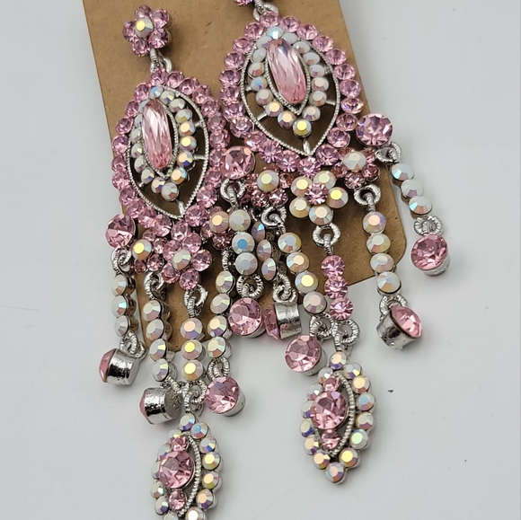 Fashion statement Pink rhinestone dangling earrings - Picture 6 of 7